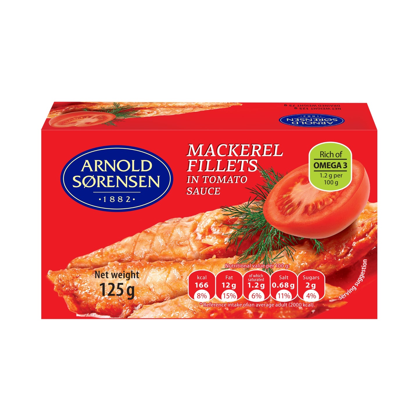 Mackerel Fillets in Tomato Sauce 125g - Arnold Sorensen