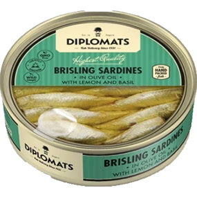 Brisling Sardines in Olive oil with Lemon & Basil 160g - Diplomats