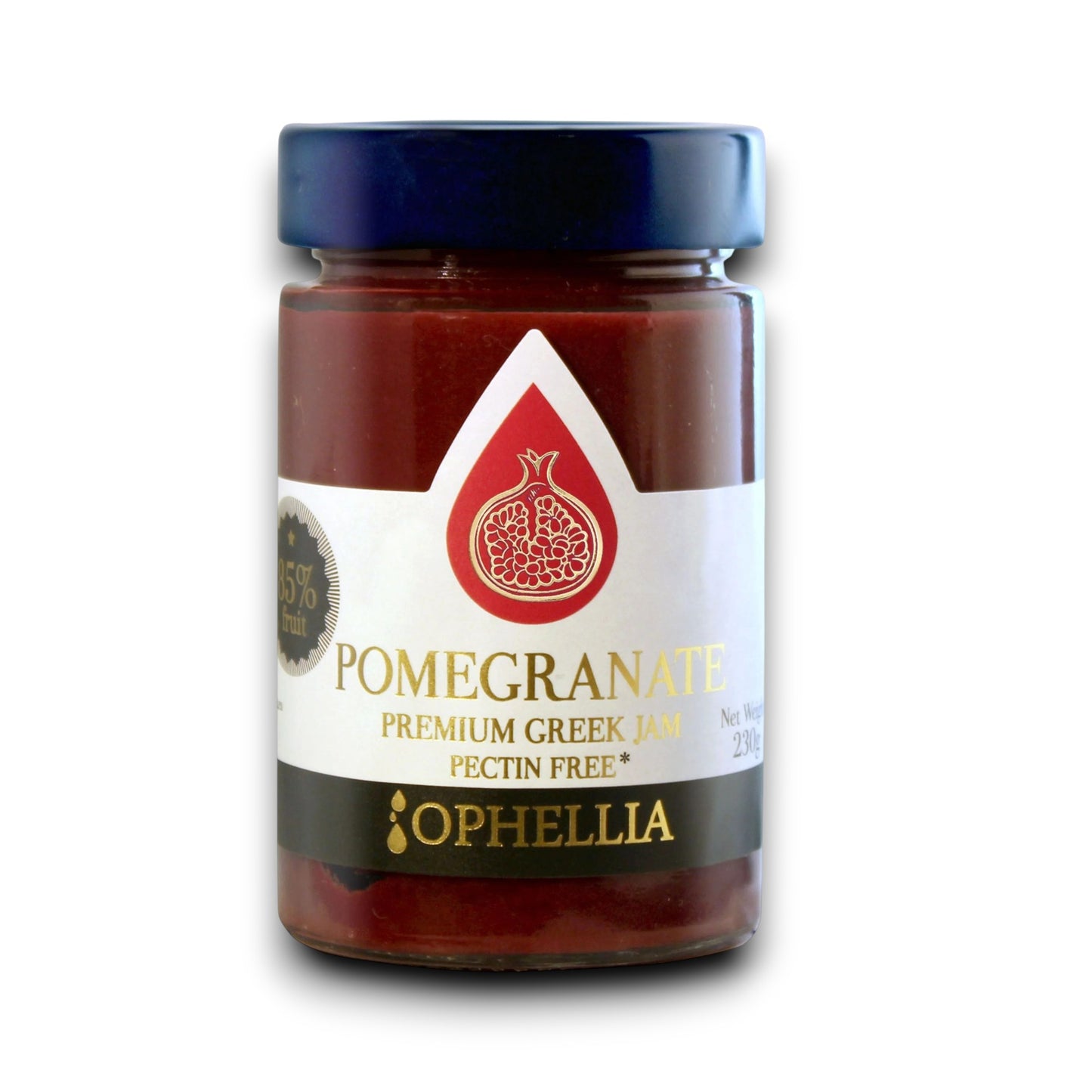 Pomegranate Premium Greek Jam 230g (Pectin Free) - Ophellia