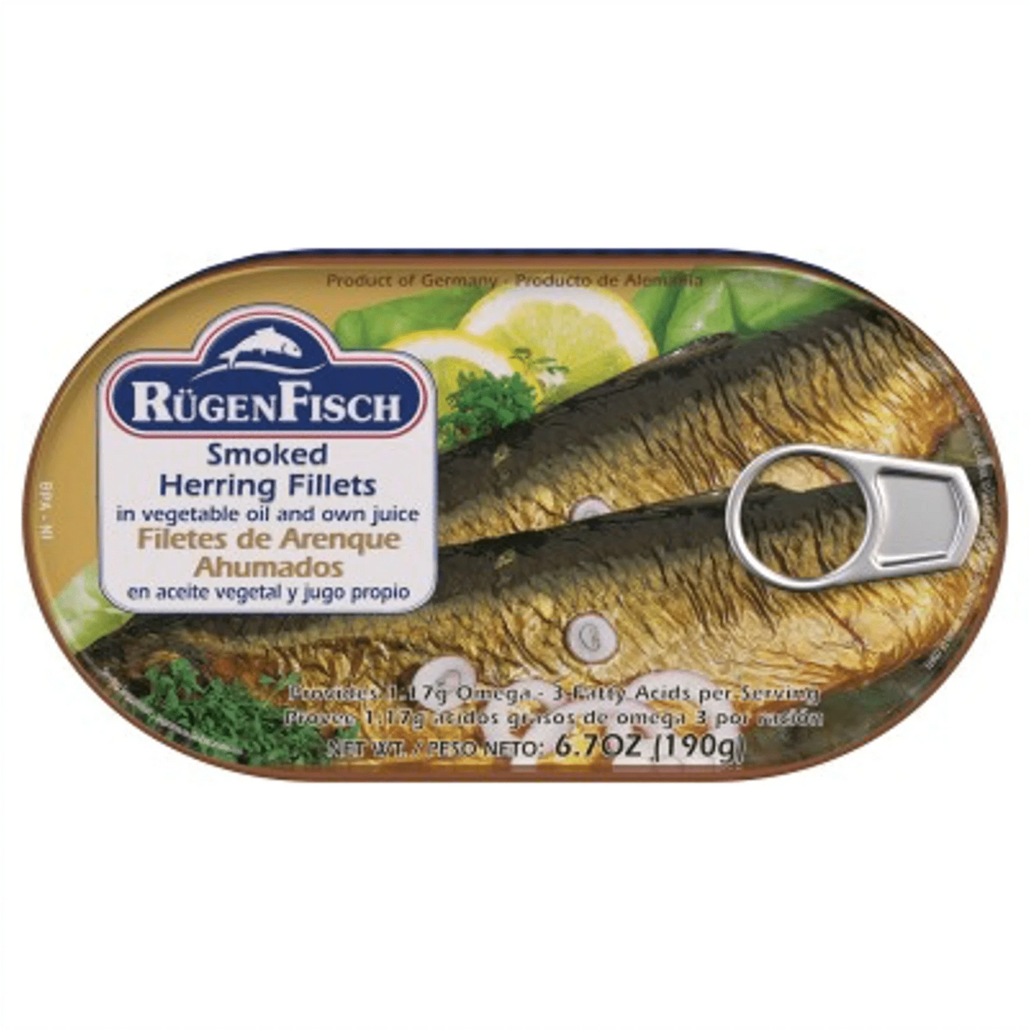 Smoked Herring Fillets in Veg Oil & Own Juice 190g - Rugenfisch