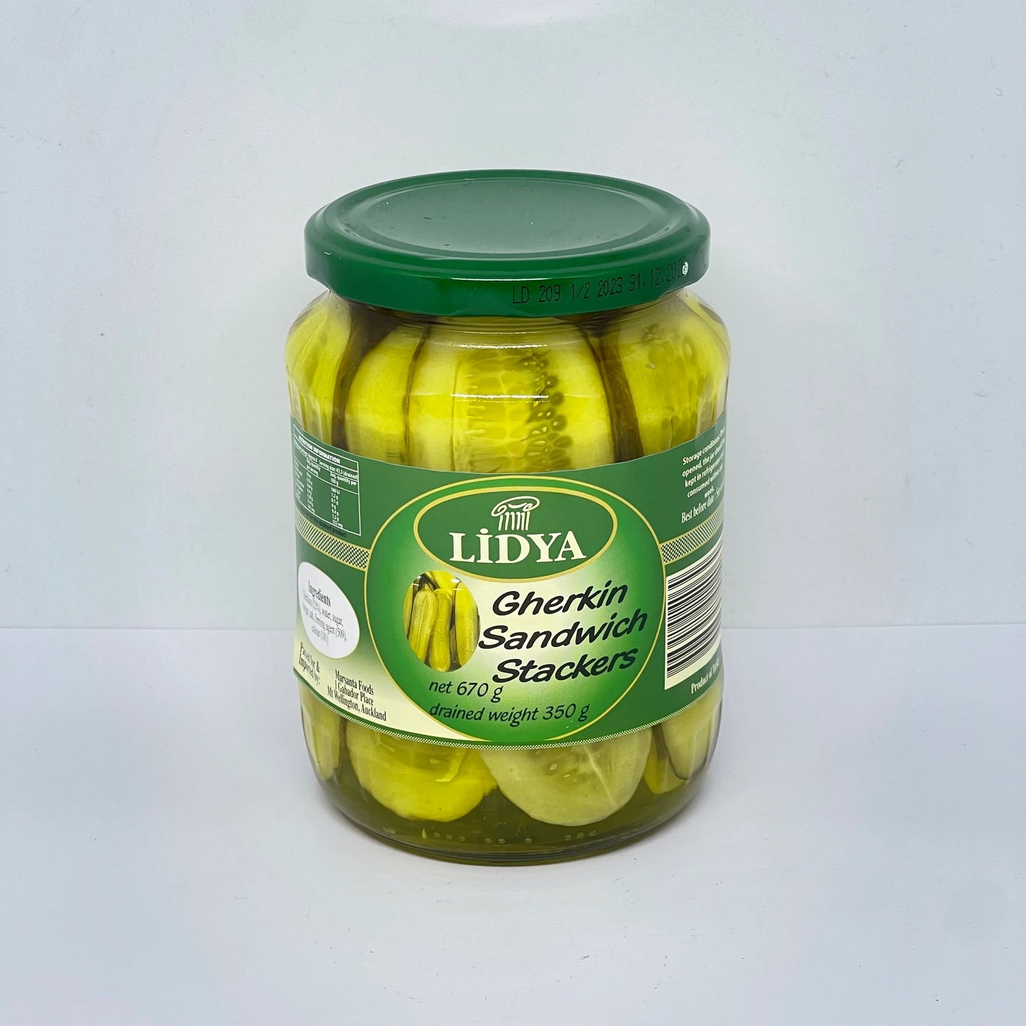 Gherkin Sandwich Stackers 670g - Lidya