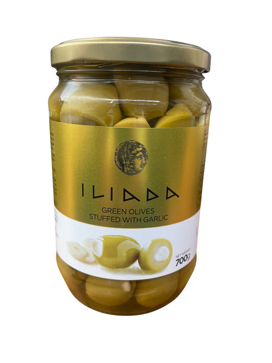 Green Olives Stuffed with Garlic 700g - Iliada