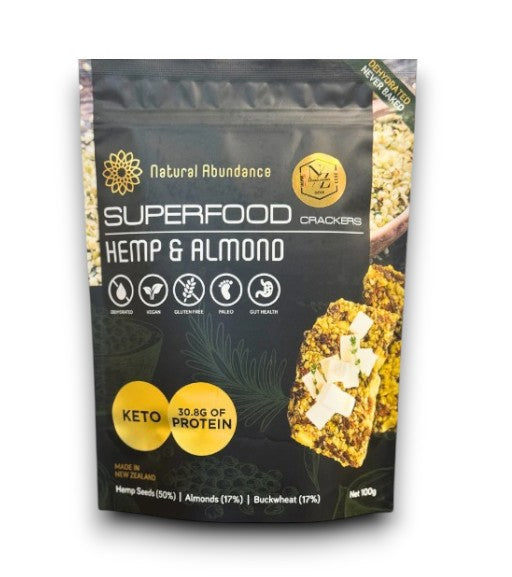 Superfood Crackers (Hemp & Almond) 100g - Natural Abundance